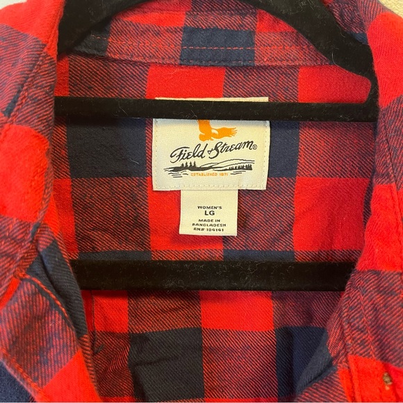 Field & Stream Button Down Red & Blue Plaid Women’s Top Sz L EUC Breast Pocket - Picture 2 of 6